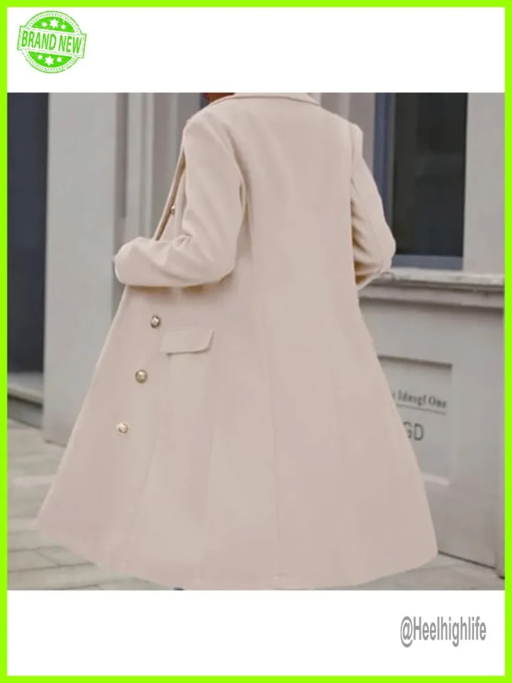 Long Wool Blend Pea Coat Trench Jacket Double Breasted Knee Length Notch Lapel
